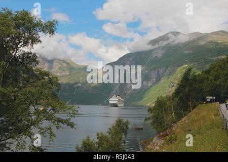 Cruise liner on parking in Geirangerfjord, Stranda, Norway Stock Photo