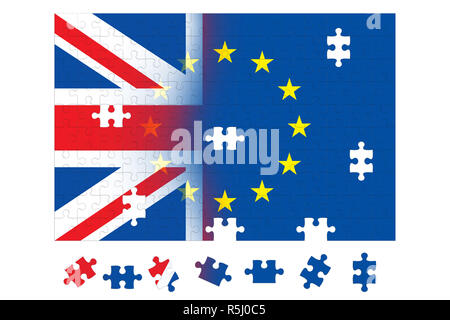 Jigsaw puzzle with the national flags of United States of America and ...
