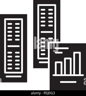 Big data reports black icon, vector sign on isolated background. Big data reports concept symbol, illustration  Stock Vector