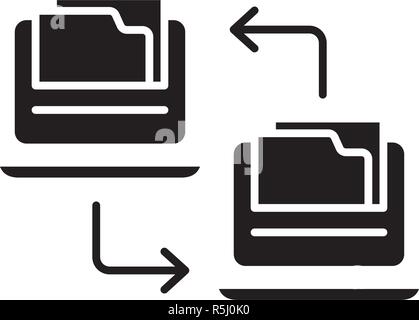 Files exchange black icon, vector sign on isolated background. Files exchange concept symbol, illustration  Stock Vector