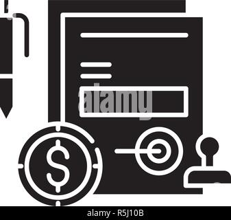 Business commitment black icon, vector sign on isolated background. Business commitment concept symbol, illustration  Stock Vector