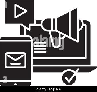 Social media marketing black icon, vector sign on isolated background. Social media marketing concept symbol, illustration  Stock Vector
