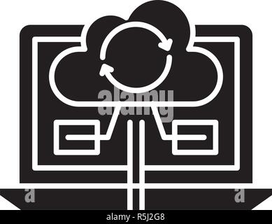 Content synchronization black icon, vector sign on isolated background. Content synchronization concept symbol, illustration  Stock Vector
