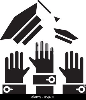 Graduation ceremony black icon, vector sign on isolated background. Graduation ceremony concept symbol, illustration  Stock Vector