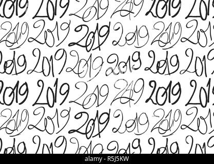 Seamless Pattern made with 2019 hand drawn Signs Stock Vector