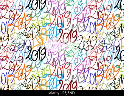 Seamless Pattern made with 2019 hand drawn Signs Stock Vector