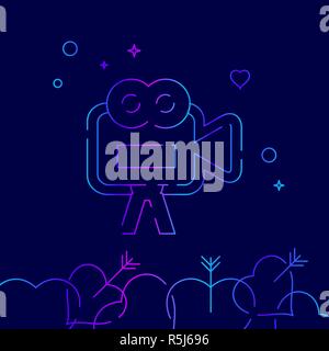 Wedding Videography Vector Line Icon, Symbol, Pictogram, Sign on a Dark Blue Background. Related Bottom Border Stock Vector