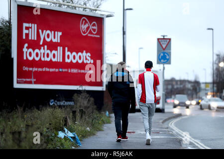 A general view of fans making their way to the stadium prior to the Premier League match at St Mary's Stadium, Southampton. Stock Photo