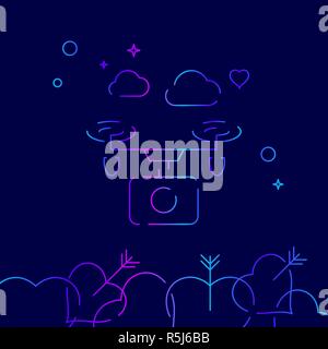 Drone Wedding Video Vector Line Icon, Symbol, Pictogram, Sign on a Dark Blue Background. Related Bottom Border Stock Vector