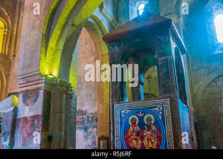 MTSKHETA, GEORGIA - OCT 25, 2018: Interior of Svetitskhoveli Cathedral in the historic town of Mtskheta, Georgia Stock Photo