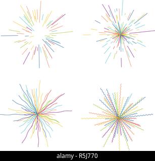 vector abstract radial bursts. colorful star explosion isolated on white background. radial sun burst graphic design with thin lines Stock Vector
