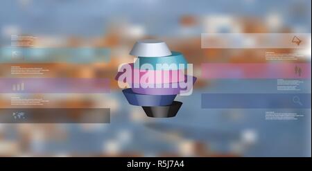 3D illustration infographic template. The round octagon is divided to six color parts. Object is arranged on blurred photo background. Color bars with Stock Vector