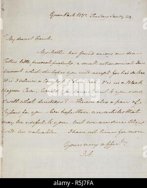 Autograph letter of Jane Austen to her brother Frank [Captain Francis Austen], 29th January 1805, after the death of their father. London; 1805. Source: Add. 42180, f.5. Language: English. Stock Photo