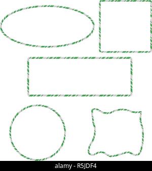 Candy Cane Frames Border Set: Square, Circle, Rectangle, Ellipse, Random Shape. Vector christmas design isolated on white background Stock Vector