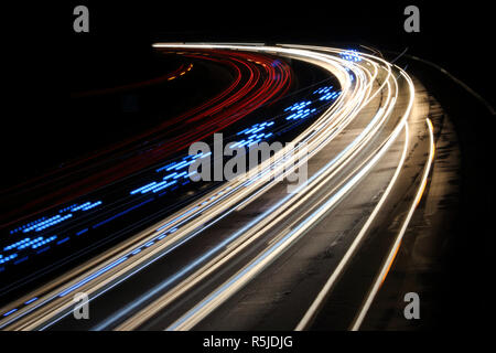 Light Trails on motorway red, blue, white Stock Photo