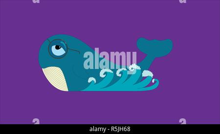 Blue whale surfing in the ocean waves. Simple yet compelling. Clear project divided into convenient groups and layers. Stock Vector