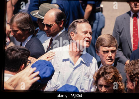 FILE: Candidate George H.W. Bush campaigns on the San Antonio Riverwalk in August, 1988. Former President George H.W. Bush passed away, Nov. 30, 2018 in Houston, TX. Stock Photo