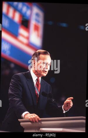 FILE: President George H.W. Bush accepts the nomination for a second term at the 1992 Republican National Convention in Houston, TX. The former president passed away Nov. 30, 2018 in Houston. Stock Photo