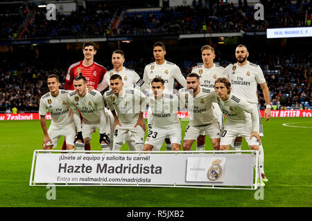 Real Madrid's team seen during La Liga match between Real Madrid and Valencia CF at Santiago Bernabeu Stadium in Madrid, Spain. (Final Score: Real Madrid 2 - 0 Valencia) Stock Photo