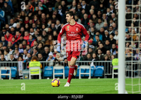 Thibaut Courtois of Real Madrid in action during the training session ...