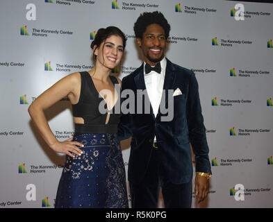 December 1, 2018 - Washington, District of Columbia, U.S. - Musician Jon Batiste and Suleika Jaouad arrive for the formal Artist's Dinner honoring the recipients of the 41st Annual Kennedy Center Honors hosted by United States Deputy Secretary of State John J. Sullivan at the US Department of State in Washington, DC on Saturday, December 1, 2018. The 2018 honorees are: singer and actress Cher; composer and pianist Philip Glass; Country music entertainer Reba McEntire; and jazz saxophonist and composer Wayne Shorter. This year, the co-creators of Hamilton, writer and actor Lin-Manuel Miranda, Stock Photo