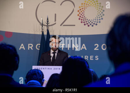 Buenos Aires, Federal Capital, Argetina. 1st Dec, 2018. President Frances, Emmanuel Macron, during a press conference at the summit of G20 leaders held in Buenos Aires, Argentina. Credit: Roberto Almeida Aveledo/ZUMA Wire/Alamy Live News Stock Photo