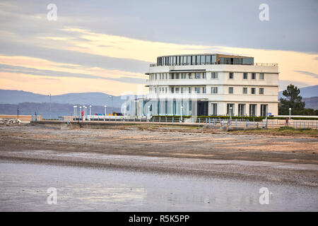 Art Deco sea front building the back of Oliver Hill designed Grade II* listed building Midland Hotel on Morecambe Bay, Lancashire, Stock Photo