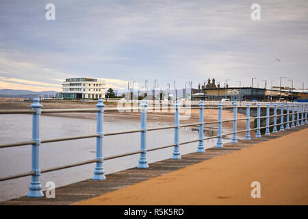 Art Deco sea front building the back of Oliver Hill designed Grade II* listed building Midland Hotel on Morecambe Bay, Lancashire, Stock Photo