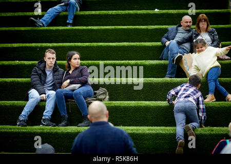 Liverpool city centre Liverpool One artificial grass cover steps seating area Stock Photo