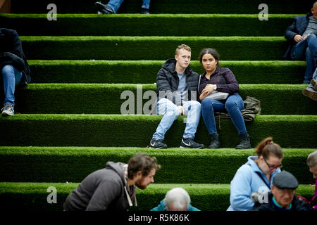 Liverpool city centre Liverpool One artificial grass cover steps seating area Stock Photo