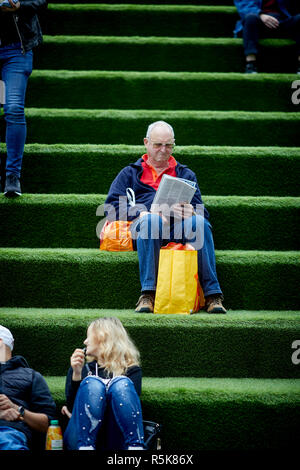 Liverpool city centre Liverpool One artificial grass cover steps seating area Stock Photo