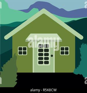 Beautiful villa with wide backyard and decorative outdoor lighting, external view Stock Vector
