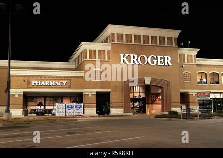 Kroger grocery store at night; empty parking lot. Stock Photo