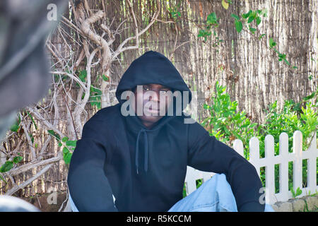 Young man with hood Stock Photo