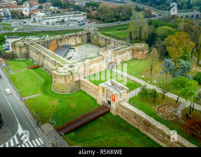 Aerial view of Ravenna with the Rocca Brancaleone castleon a gloomy winter morning in Emilia Romagna Italy Stock Photo