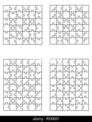 four different white puzzles Stock Photo