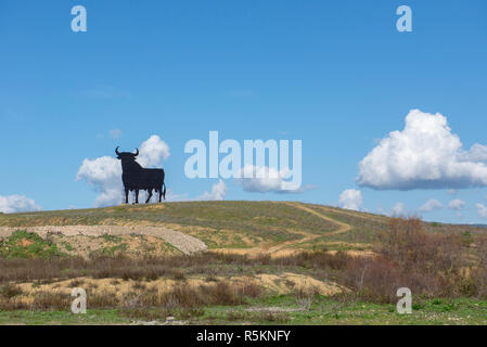 Black bull symbol posted on highways all over Spain as an advert for a local sherry by the Osborne company Stock Photo