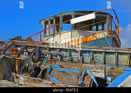 wreck of a fishing boat,ship graveyard in france Stock Photo