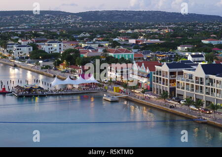 Kralendjik, Bonaire at dusk from a ship in port Stock Photo