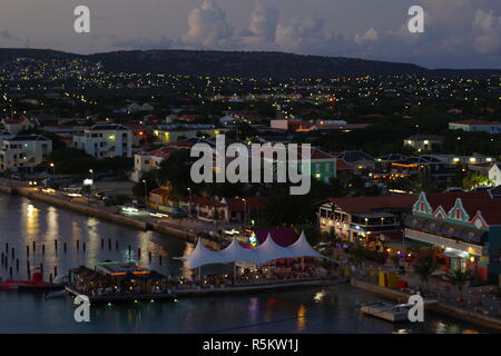 Kralendjik, Bonaire at dusk from a ship in port Stock Photo