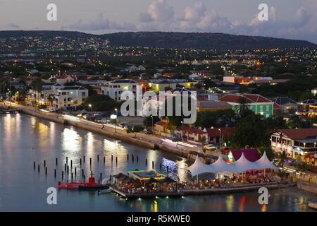 Kralendjik, Bonaire at dusk from a ship in port Stock Photo