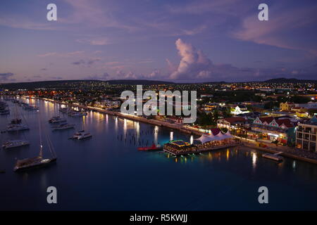 Kralendjik, Bonaire at dusk from a ship in port Stock Photo