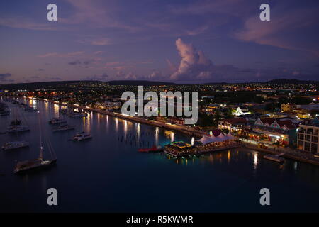 Kralendjik, Bonaire at dusk from a ship in port Stock Photo