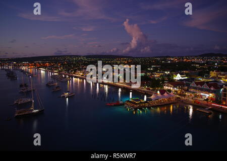 Kralendjik, Bonaire at dusk from a ship in port Stock Photo