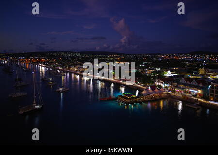 Kralendjik, Bonaire at dusk from a ship in port Stock Photo