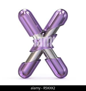 Purple gem with metal core font LETTER X 3D Stock Photo