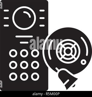 Alarm system black icon, vector sign on isolated background. Alarm system concept symbol, illustration  Stock Vector