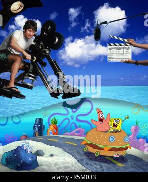 RELEASE DATE: November 19, 2004. MOVIE TITLE: Spongebob Squarepants the Movie. STUDIO: Paramount Pictures. PLOT: There's trouble brewing in Bikini Bottom. Someone has stolen King Neptune's crown, and it look like Mr. Krab, SpongeBob's boss, is the culprit. Though he's just been passed over for the promotion of his dreams, SpongeBob stands by his boss, and along with his best pal Patrick, sets out on a treacherous mission to Shell City to reclaim the crown and save Mr. Krab's life. PICTURED: STEPHEN HILLENBURG on the set. Original film title: THE SPONGEBOB SQUAREPANTS MOVIE. English title: THE  Stock Photo