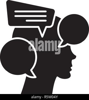 Internal dialogue black icon, vector sign on isolated background. Internal dialogue concept symbol, illustration  Stock Vector