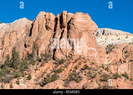 Colorful rugged cliffs and rock formations in the Rio Chama canyon near Abiquiu, New Mexico Stock Photo